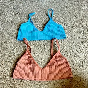 Blue and Orange Ribbed Bralette Set